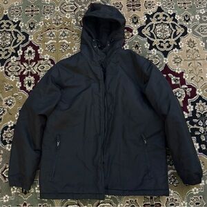 George Men's Black Winter Hooded Puffer Coat Full Zipper & Zip Up Pockets Size L